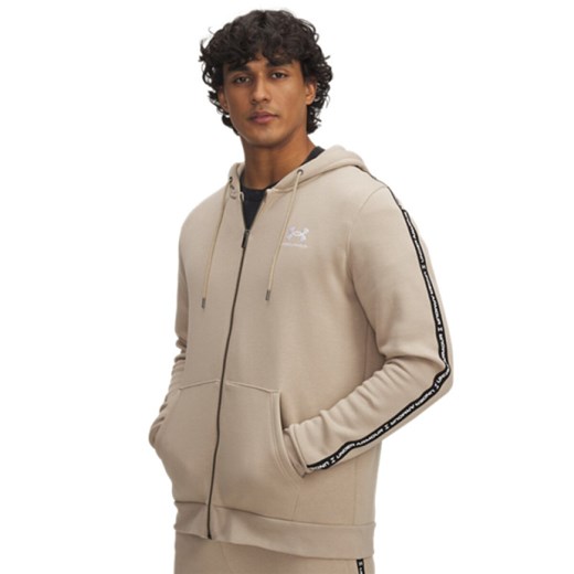 Meska bluza dresowa rozpinana z kapturem Under Armour UA Icon Fleece FZ Taping - beżowa ze sklepu Sportstylestory.com w kategorii Bluzy męskie - zdjęcie 184680557