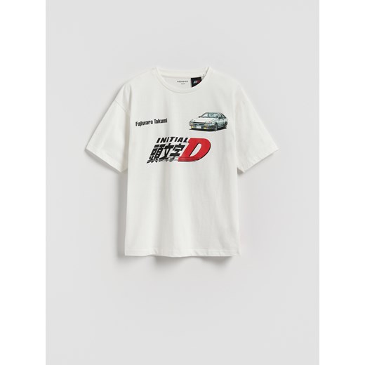 Reserved - Bawełniany t-shirt Initial D - biały ze sklepu Reserved w kategorii T-shirty chłopięce - zdjęcie 184682628