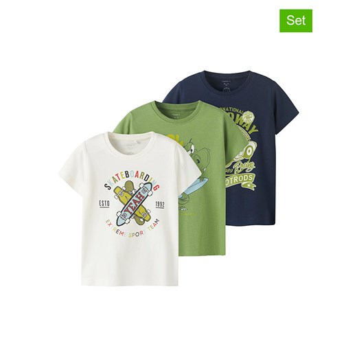 name it Koszulki (3 szt.) &quot;Karlton&quot; w kolorze zielonym, białym i granatowym ze sklepu Limango Polska w kategorii T-shirty chłopięce - zdjęcie 184686206