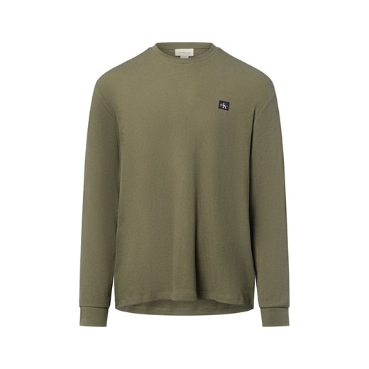 Calvin Klein Jeans Męska koszula z długim rękawem Mężczyźni oliwkowy jednolity ze sklepu vangraaf w kategorii T-shirty męskie - zdjęcie 184688057