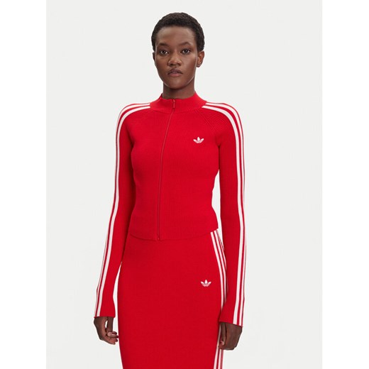 adidas Bluza adicolor 3-Stripes JY2598 Czerwony Slim Fit ze sklepu MODIVO w kategorii Bluzy damskie - zdjęcie 184688525