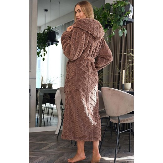 Długi szlafrok damski z kapturem czekoladowy 2402 Geo, Kolor czekoladowy, Rozmiar M, L&amp;L ze sklepu Primodo w kategorii Szlafroki damskie - zdjęcie 184689399