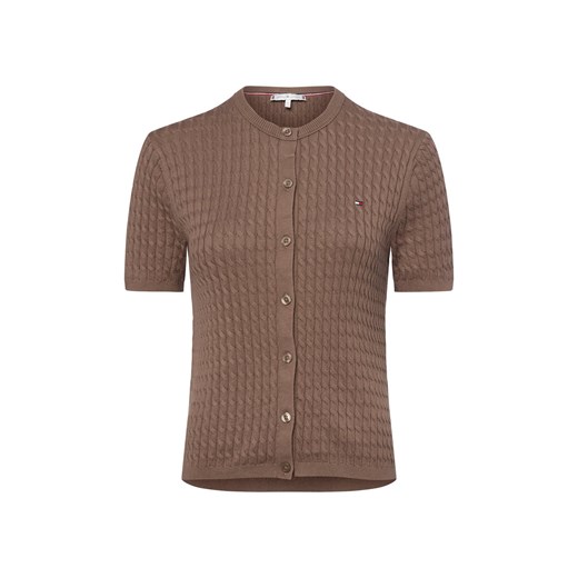 Tommy Hilfiger Damski kardigan z krótkim rękawem Kobiety Bawełna taupe jednolity ze sklepu vangraaf w kategorii Swetry damskie - zdjęcie 184691657
