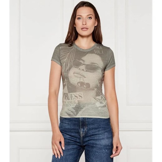 GUESS T-shirt SUMMER VIBES | Slim Fit ze sklepu Gomez Fashion Store w kategorii Bluzki damskie - zdjęcie 184692375