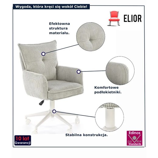 Tapicerowany fotel obrotowy popiel C8-A47 Elior One Size Edinos.pl