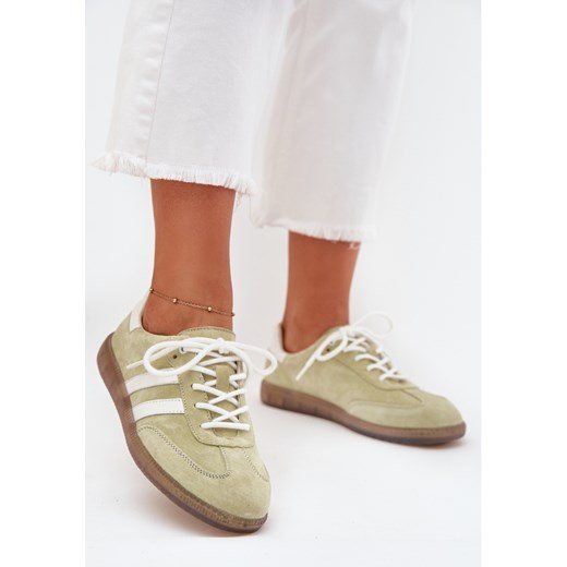 Boto Niskie Skórzane Sneakersy Damskie Limonkowe Ismina zielone ze sklepu ButyModne.pl w kategorii Buty sportowe damskie - zdjęcie 184693766