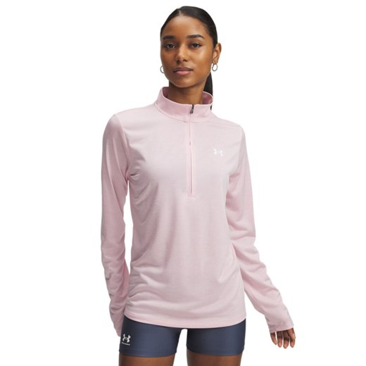 Damski longsleeve treningowy Under Armour Tech 1/2 Zip- Twist - różowy ze sklepu Sportstylestory.com w kategorii Bluzki damskie - zdjęcie 184694969