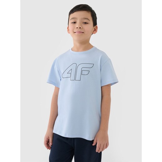 Chłopięcy t-shirt oversize z nadrukiem 4F 4FJWSS25TTSHM2325 - niebieski ze sklepu Sportstylestory.com w kategorii T-shirty chłopięce - zdjęcie 184695528