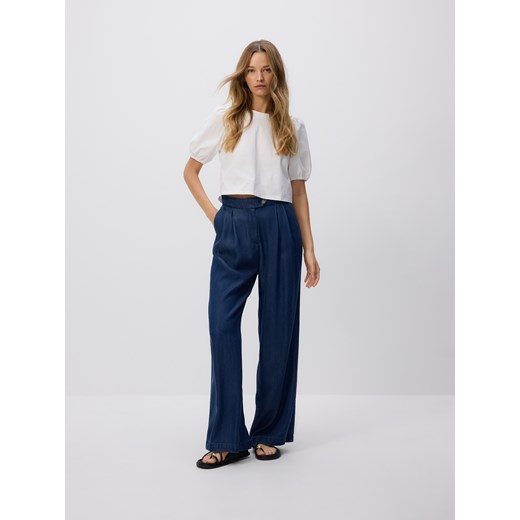 Reserved - Jeansy wide leg z lyocellu - granatowy ze sklepu Reserved w kategorii Jeansy damskie - zdjęcie 184696528