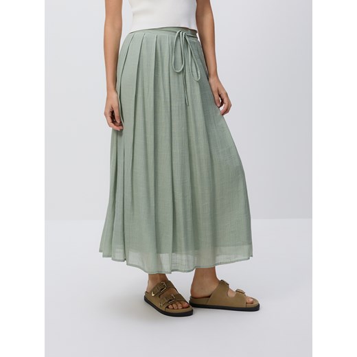 Reserved - Spódnica maxi z wiązaniem - oliwkowy ze sklepu Reserved w kategorii Spódnice - zdjęcie 184696797