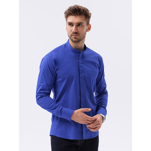 Koszula męska elegancka z długim rękawem BASIC - niebieska K307 XXL okazyjna cena ombre