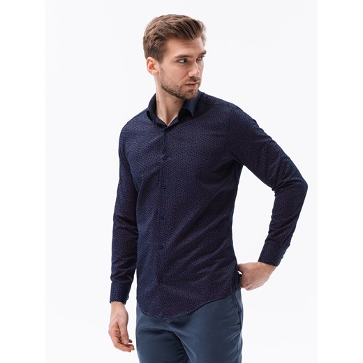 Koszula męska we wzór paisley REGULAR FIT - granatowo-czerwona K617 ze sklepu ombre w kategorii Koszule męskie - zdjęcie 184698255