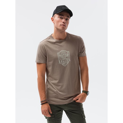 T-shirt męski z nadrukiem - brązowy V-25C S1434 ze sklepu ombre w kategorii T-shirty męskie - zdjęcie 184698265