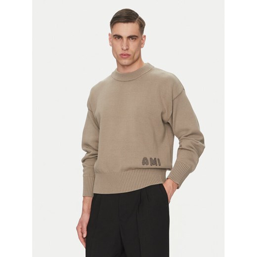 AMI PARIS Sweter HKS163.KN0063 Szary Regular Fit ze sklepu MODIVO w kategorii Swetry męskie - zdjęcie 184698918