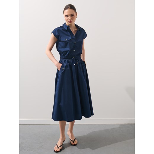Mohito - Bawełniana granatowa spódnica midi - granatowy ze sklepu Mohito w kategorii Spódnice - zdjęcie 184699417
