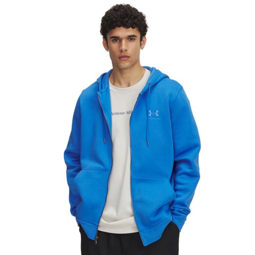 Męska bluza dresowa rozpinana z kapturem Under Armour UA Essential Fleece Fz Hood - niebieska ze sklepu Sportstylestory.com w kategorii Bluzy męskie - zdjęcie 184700398