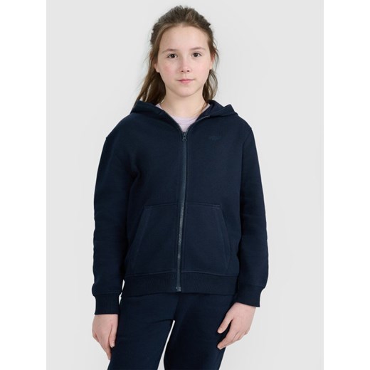 Dziewczęca bluza dresowa rozpinana z kapturem 4F 4FJWMM00TSWSF1861 - granatowa ze sklepu Sportstylestory.com w kategorii Bluzy dziewczęce - zdjęcie 184700478