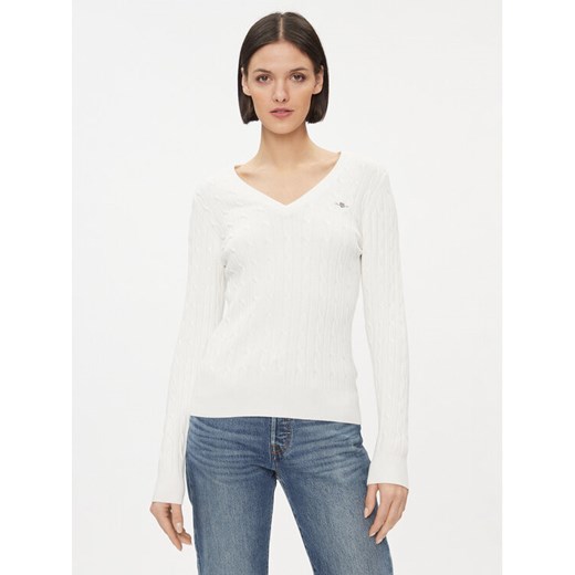 Gant Sweter 4800101 Biały Slim Fit ze sklepu MODIVO w kategorii Swetry damskie - zdjęcie 184701756