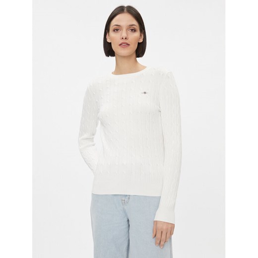 Gant Sweter 4800100 Biały Slim Fit ze sklepu MODIVO w kategorii Swetry damskie - zdjęcie 184706706