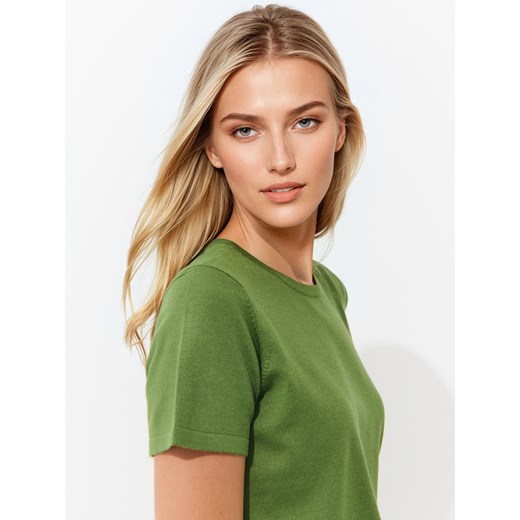 Mohito - Bawełniany zielony T-shirt - kasztanowy Mohito M Mohito