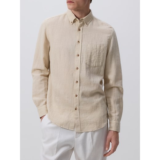 Reserved - Koszula regular z dodatkiem lnu - beżowy ze sklepu Reserved w kategorii Koszule męskie - zdjęcie 184711599