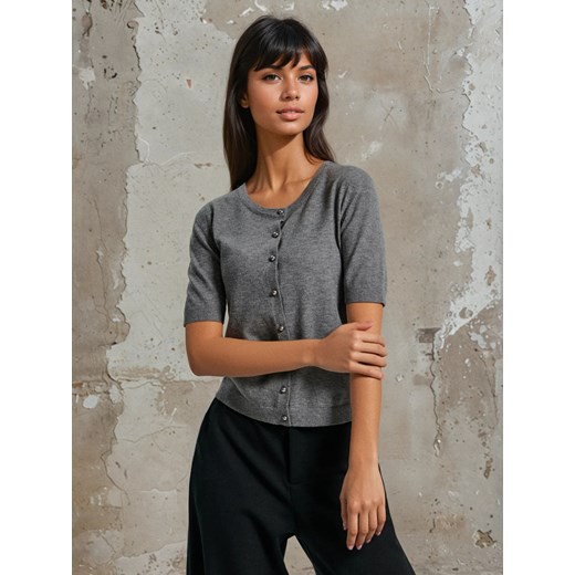 Sinsay - Dzianinowa bluzka z guzikami - szary Sinsay M Sinsay