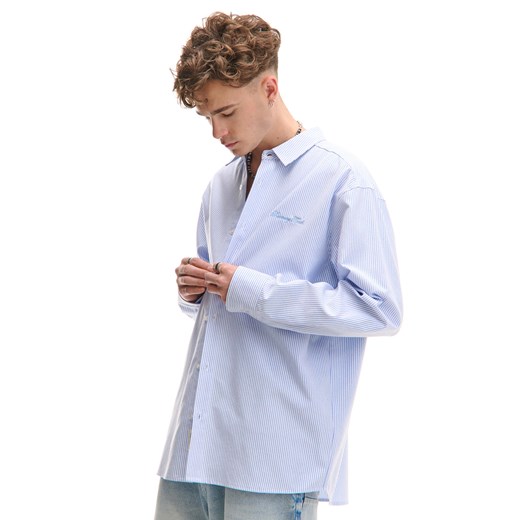 Cropp - Koszula w niebieskie paski z haftem - niebieski Cropp XS Cropp