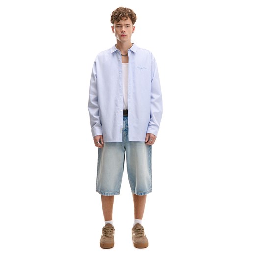 Cropp - Koszula w niebieskie paski z haftem - niebieski Cropp S Cropp