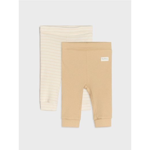 Sinsay - Legginsy z prążkowanej dzianiny 2 pack - beżowy ze sklepu Sinsay w kategorii Spodnie i półśpiochy - zdjęcie 184720246