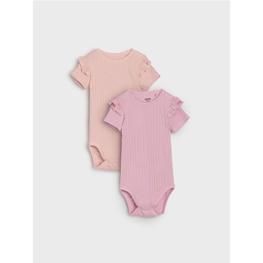 Sinsay - Body z prążkowanej dzianiny z ozdobnymi falbanami 2 pack - fioletowy ze sklepu Sinsay w kategorii Odzież dla niemowląt - zdjęcie 184720597