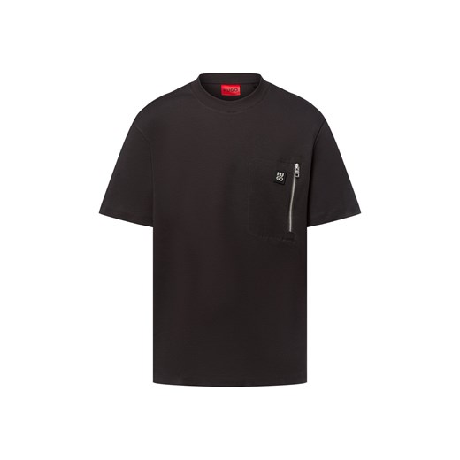 HUGO Koszulka męska - Dargentee Mężczyźni Bawełna czarny jednolity ze sklepu vangraaf w kategorii T-shirty męskie - zdjęcie 184721306