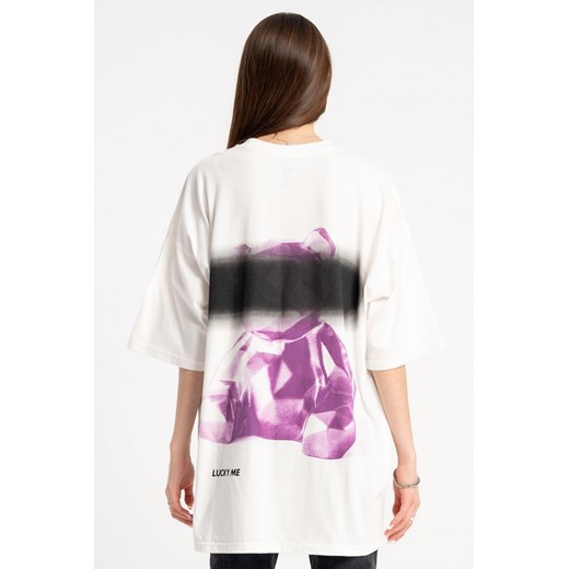 Biały t-shirt oversize z autorską grafiką z tyłu, kolor - biały, rozmiar - 140 ze sklepu REPORTER w kategorii Bluzki dziewczęce - zdjęcie 184723629