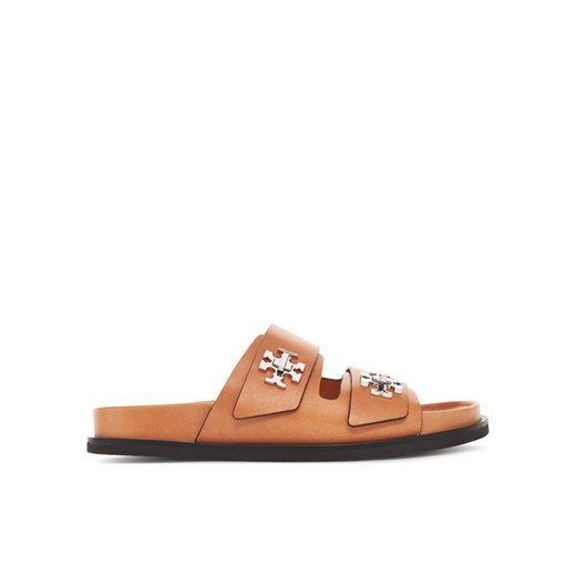 Klapki Tory Burch T Lock Sport Slide 166905 Brązowy ze sklepu eobuwie.pl w kategorii Klapki damskie - zdjęcie 184725195