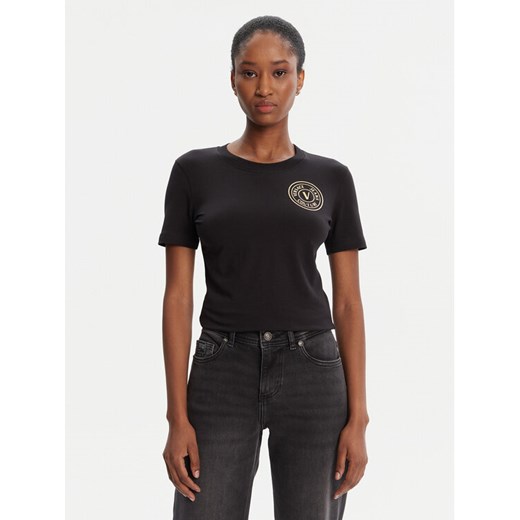 Versace Jeans Couture T-Shirt 79HAHT01 CJ03T Czarny Regular Fit ze sklepu MODIVO w kategorii Bluzki damskie - zdjęcie 184725615