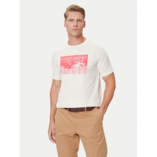 Gant T-Shirt 2003342 Écru Regular Fit ze sklepu MODIVO w kategorii T-shirty męskie - zdjęcie 184725645