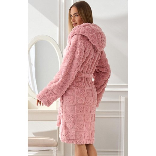 Szlafrok damski z kapturem pudrowy róż 2553 Valentina, Kolor róż pudrowy, Rozmiar XL, L&amp;L ze sklepu Primodo w kategorii Szlafroki damskie - zdjęcie 184726309