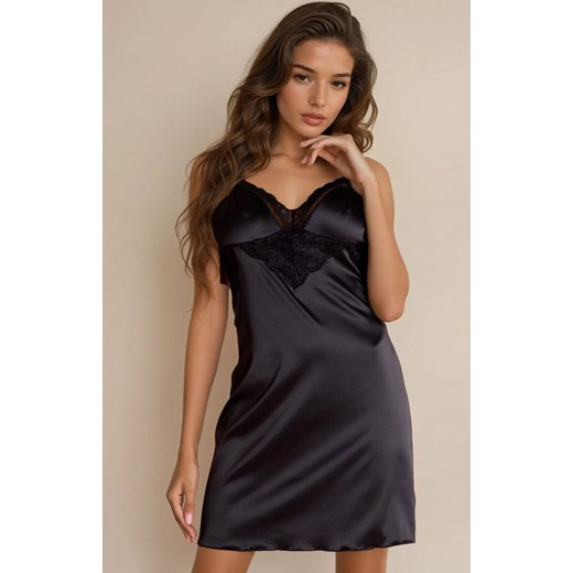 Czarna satynowa koszulka nocna i stringi Marinsani Black LC 90566, Kolor czarny, Rozmiar S/M, LivCo Corsetti Fashion ze sklepu Intymna w kategorii Komplety bielizny damskiej - zdjęcie 184726636
