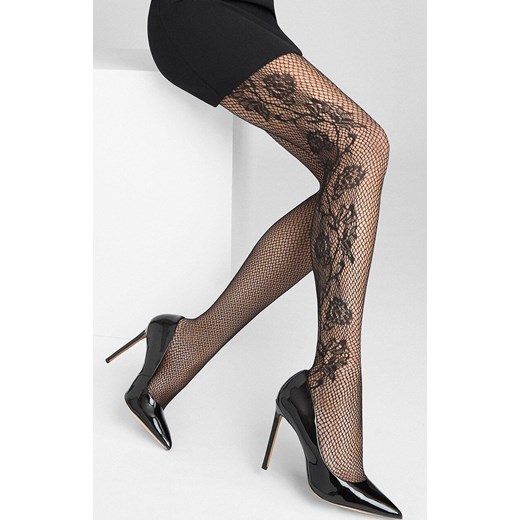 Marilyn rajstopy damskie kabaretki z kwiatowym haftem czarne Charly E02, Kolor czarny, Rozmiar 1/2, Marilyn ze sklepu Intymna w kategorii Rajstopy - zdjęcie 184726719