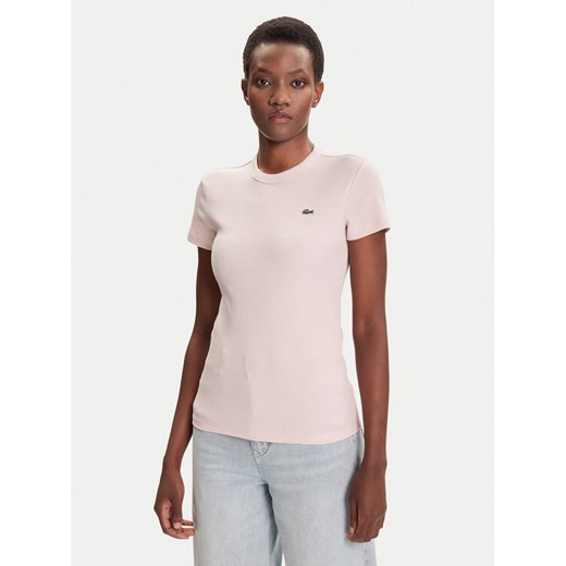 Lacoste T-Shirt TF5538 Różowy Slim Fit ze sklepu MODIVO w kategorii Bluzki damskie - zdjęcie 184727749