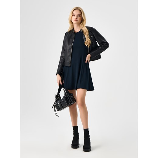 Sinsay - Prążkowana sukienka mini - granatowy Sinsay M Sinsay