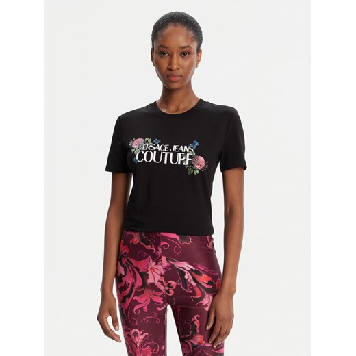 Versace Jeans Couture T-Shirt 79HAHB00 CJB01 Czarny Regular Fit ze sklepu MODIVO w kategorii Bluzki damskie - zdjęcie 184730399