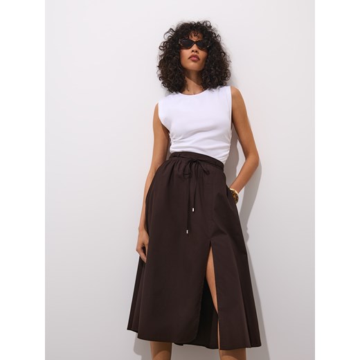 Mohito - Bawełniana brązowa spódnica midi - ciemno brązowy Mohito 40 Mohito