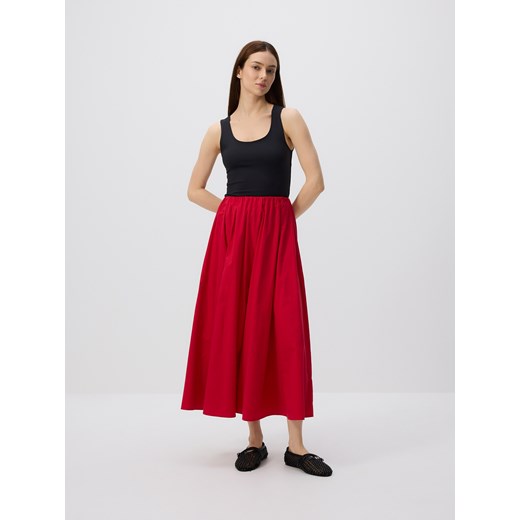 Reserved - Bawełniana spódnica midi - czerwony ze sklepu Reserved w kategorii Spódnice - zdjęcie 184735585