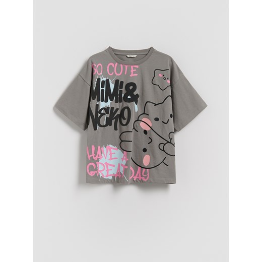 Reserved - T-shirt Mimi & Neko - ciemnoszary ze sklepu Reserved w kategorii Bluzki dziewczęce - zdjęcie 184735697