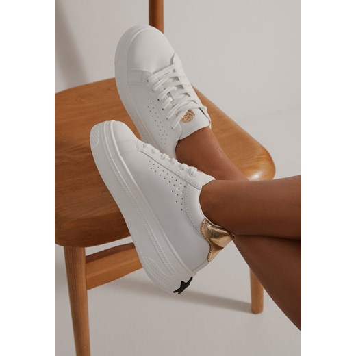 Biało-Złote Sneakersy Vices na Grubej Podeszwie z Perforacją i Napisem Nonadwin ze sklepu born2be.pl w kategorii Buty sportowe damskie - zdjęcie 184735959