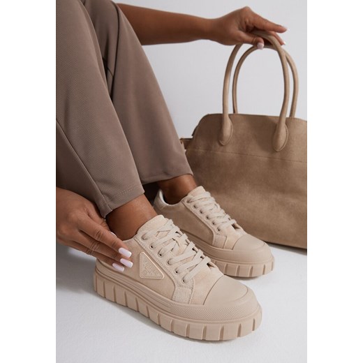 Beżowe Sneakersy Vices na Grubej Podeszwie z Geometryczną Aplikacją Leanae ze sklepu born2be.pl w kategorii Buty sportowe damskie - zdjęcie 184735967