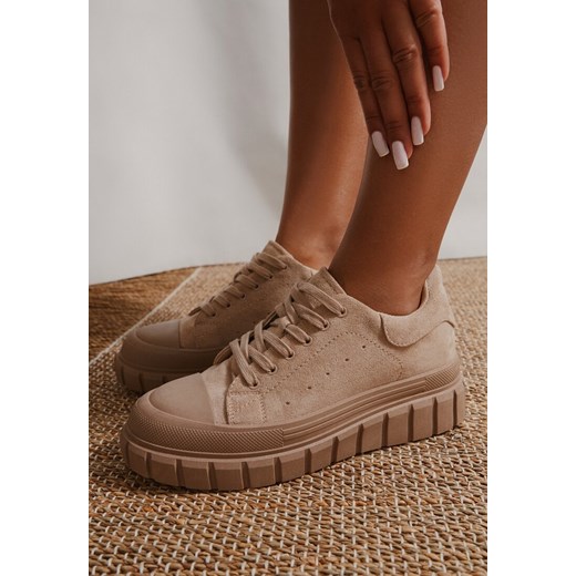 Ciemnobeżowe Sneakersy Vices na Grubej Tłoczonej Podeszwie z Perforacją Lealita ze sklepu born2be.pl w kategorii Buty sportowe damskie - zdjęcie 184735968