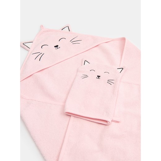 Sinsay - Ręcznik z kapturem i myjka - różowy Sinsay One Size Sinsay