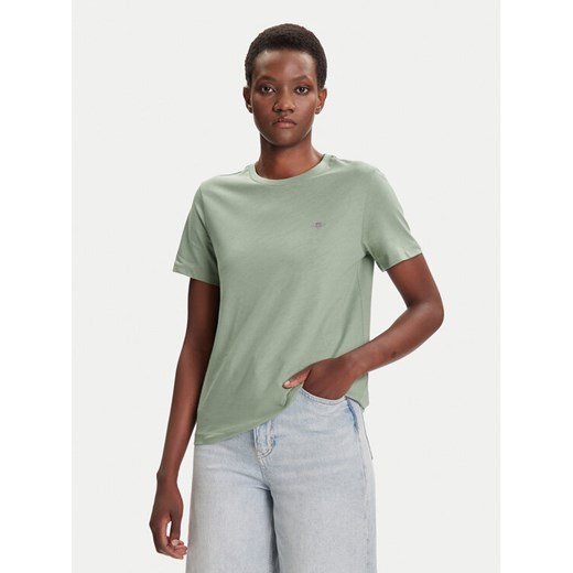 Gant T-Shirt Shield 4200200 Zielony Regular Fit ze sklepu MODIVO w kategorii Bluzki damskie - zdjęcie 184738866