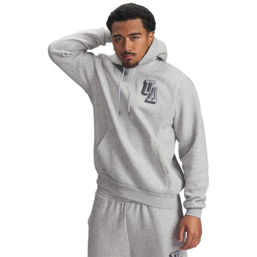 Męska bluza nierozpinana z kapturem Under Armour UA Icon Flc Graphic Top - szara ze sklepu Sportstylestory.com w kategorii Bluzy męskie - zdjęcie 184739515